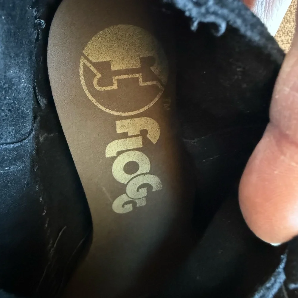 Flogg Leather Black Suede Platform Shoes with Fringe - Picture 6 of 7